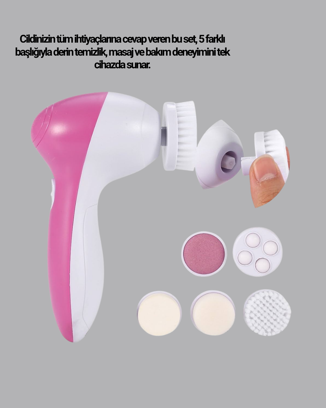 5 Başlıklı Yüz Masaj Aleti – Cilt Temizleme, Peeling, Siyah Nokta ve Gözenek Bakımı - Bayi Depom