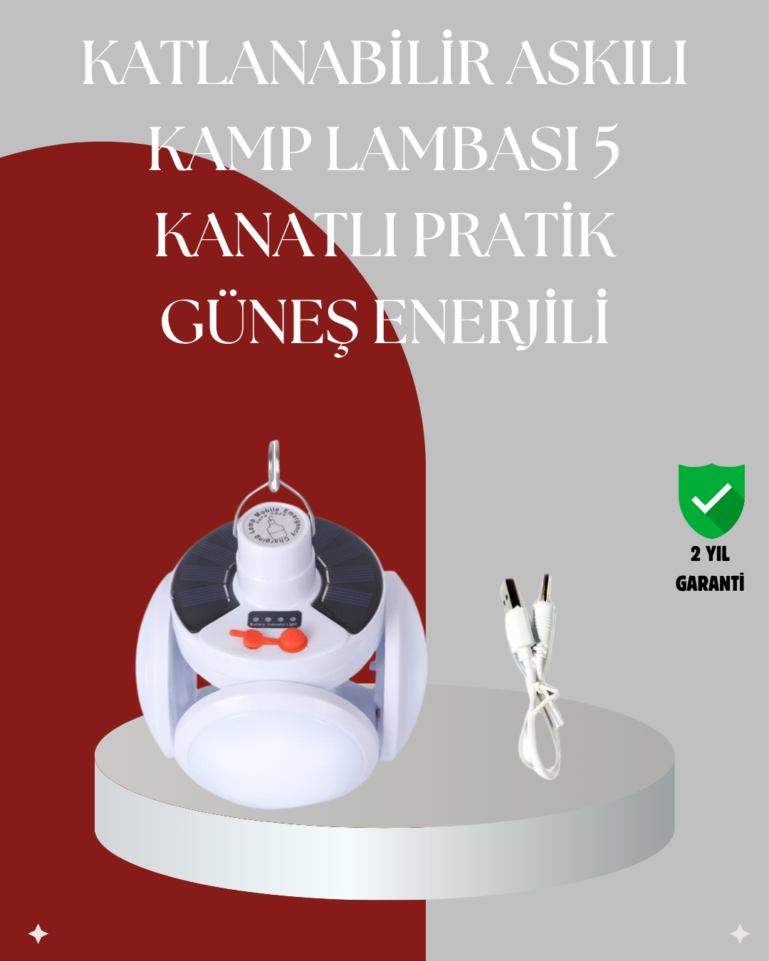 360 Derece Katlanabilir Solar LED Aydınlatma Çadır Lambası - Bayi Depom
