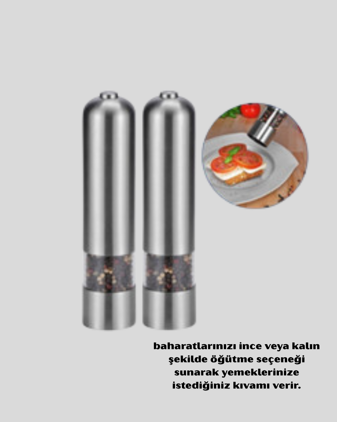 Modern Otomatik Baharat Öğütücü Seti – Pilli, Paslanmaz Çelik, LED Aydınlatmalı - Bayi Depom Modern Otomatik Baharat Öğütücü Seti – Pilli, Paslanmaz Çelik, LED Aydınlatmalı - Bayi Depom