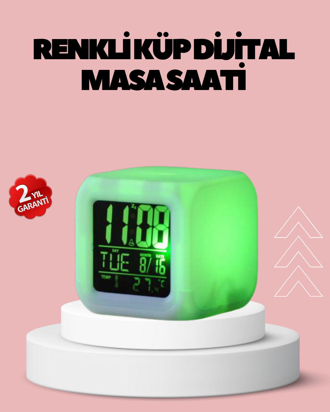 Kronometre ve Takvim Destekli Renk Değiştiren LED Dijital Küp Saat - Bayi Depom