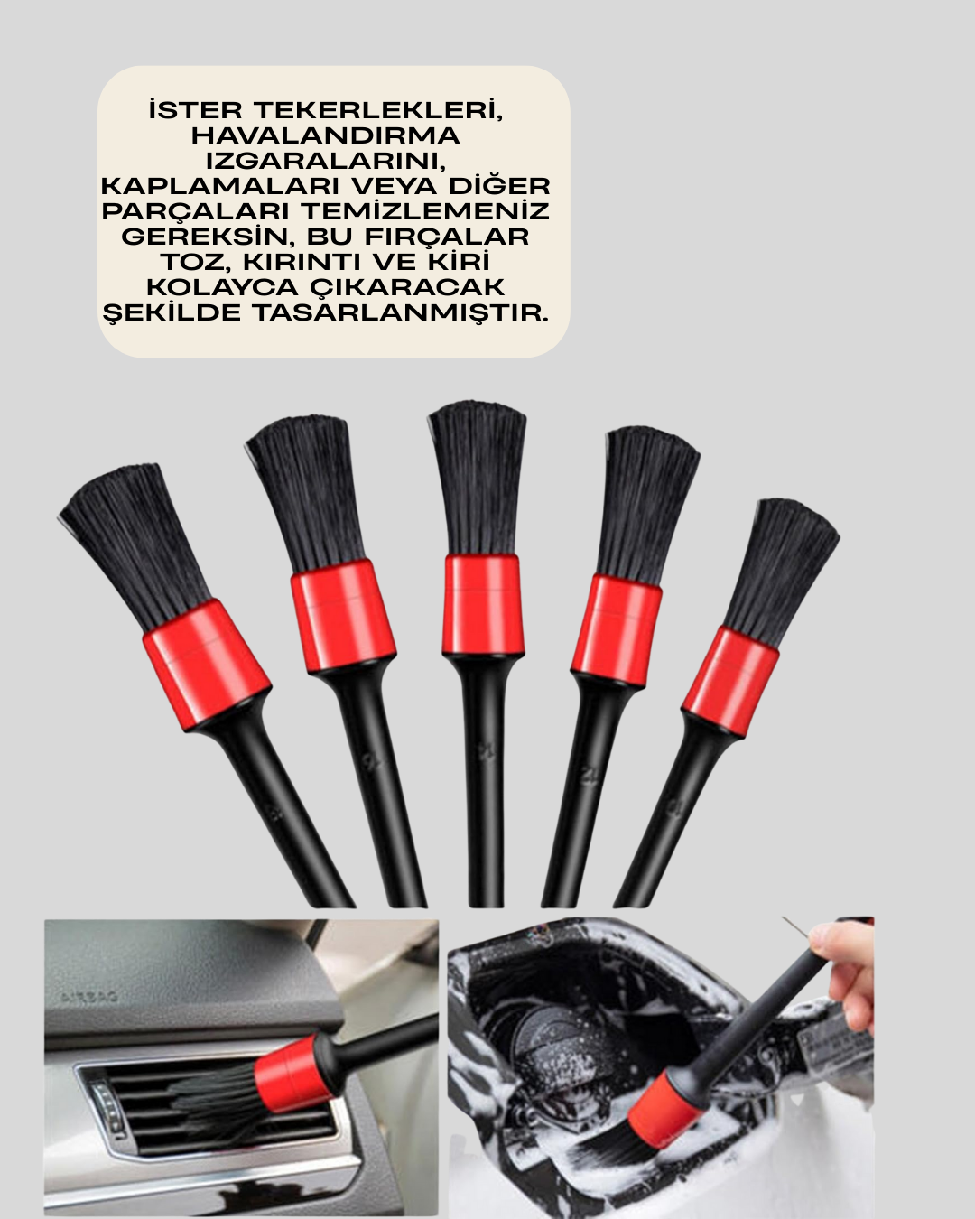 5'li Araba Temizlik Fırçaları-Farklı Boyutlu Fırçalarla Derinlemesine Temizlik - Bayi Depom 5'li Araba Temizlik Fırçaları-Farklı Boyutlu Fırçalarla Derinlemesine Temizlik - Bayi Depom