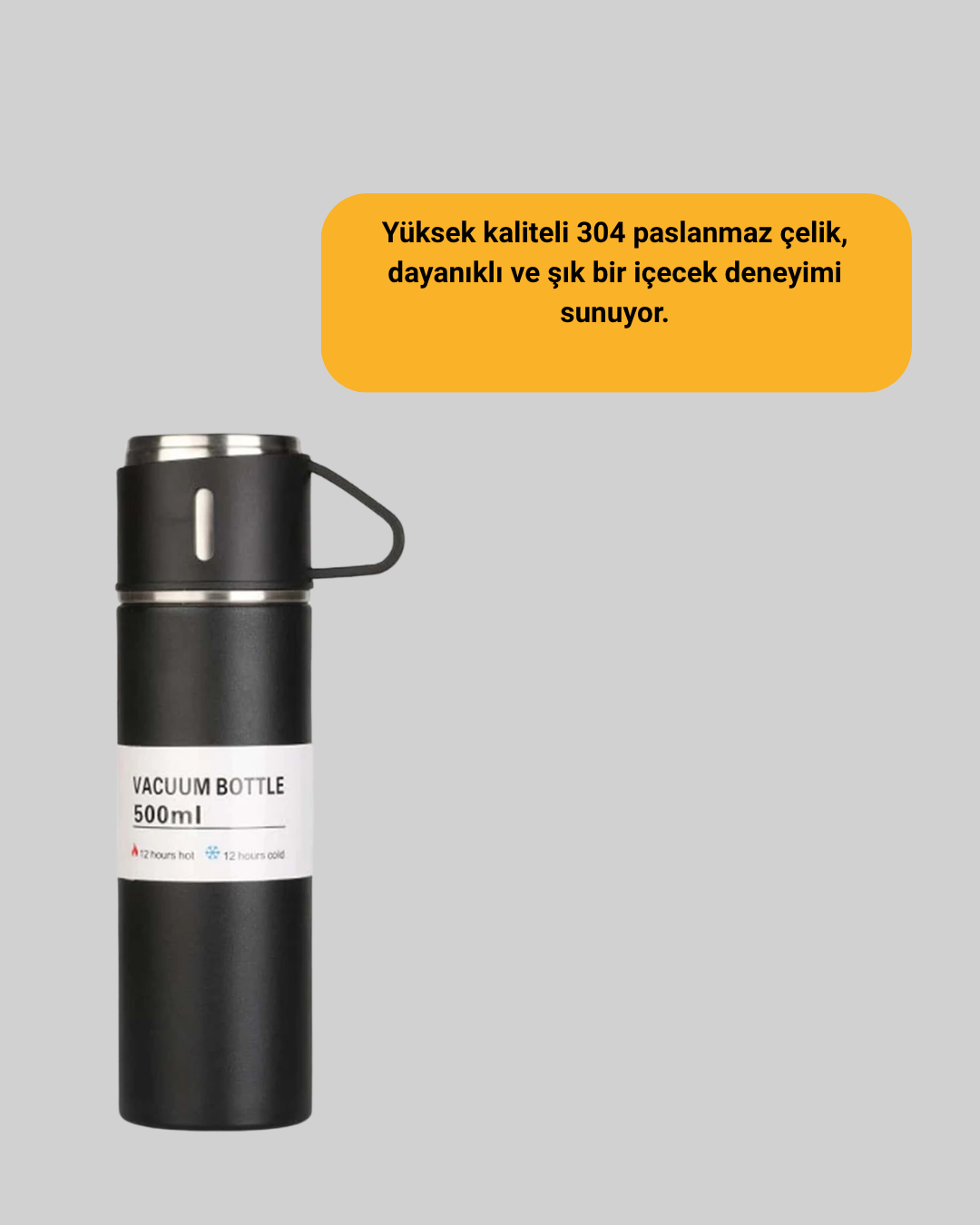 304 Çelik Termos Seti | 2 Bardaklı, 500 ml, Uzun Süre Isı Koruma - Bayi Depom