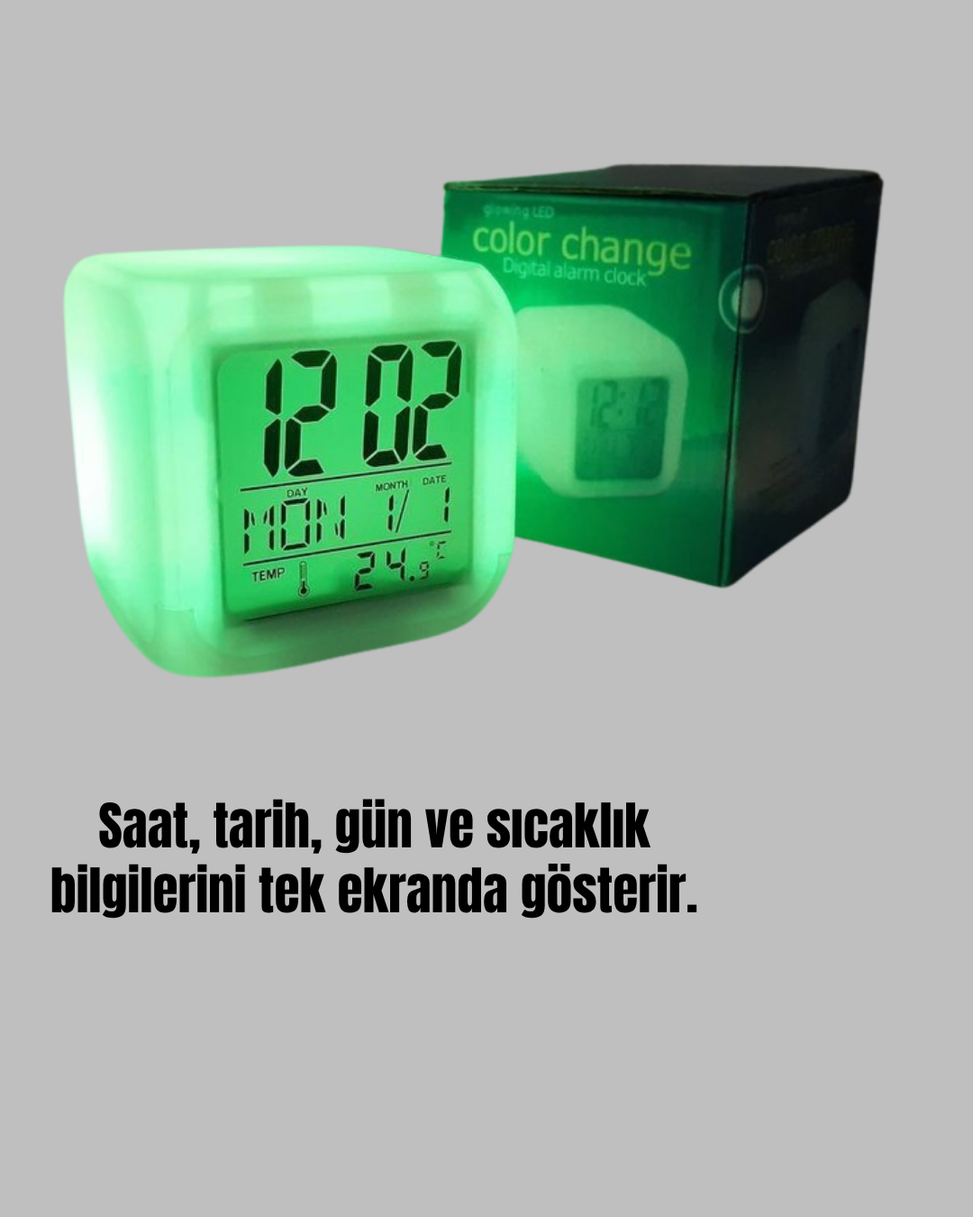 Gece Lambası Fonksiyonlu Renk Değiştiren LED Küp Dijital Saat - Bayi Depom