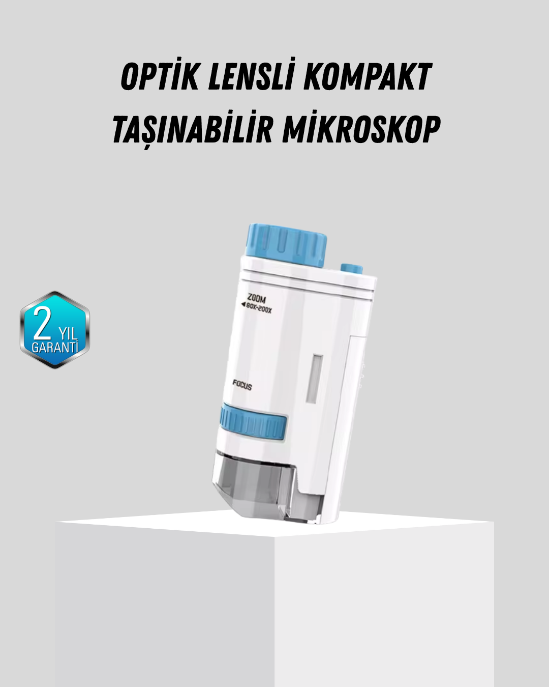 Taşınabilir Mini Mikroskop LED Işıklı 80X–200X Büyütmeli ve Odak Ayarlı - Bayi Depom