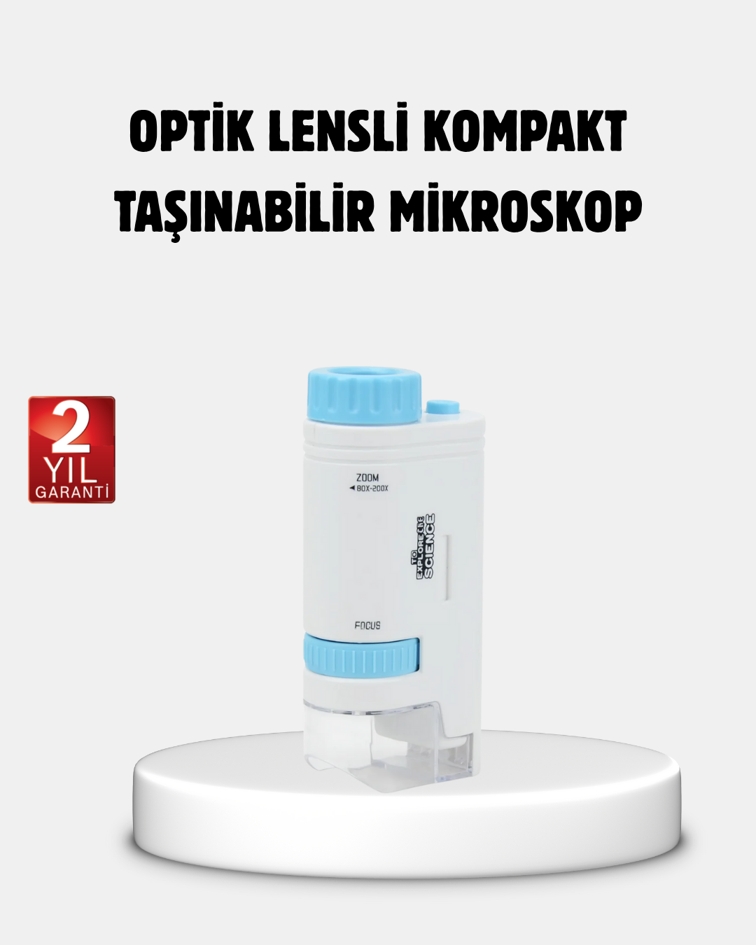 Taşınabilir Eğitim Mikroskobu 80X–200X LED Işıklı ve Darbeye Dayanıklı - Bayi Depom