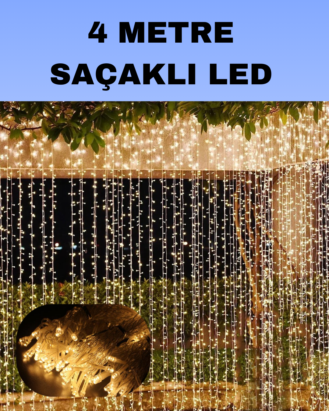4 Metre Icicle Şelale Led Perde Işık Sarı Aydınlatma - Bayi Depom