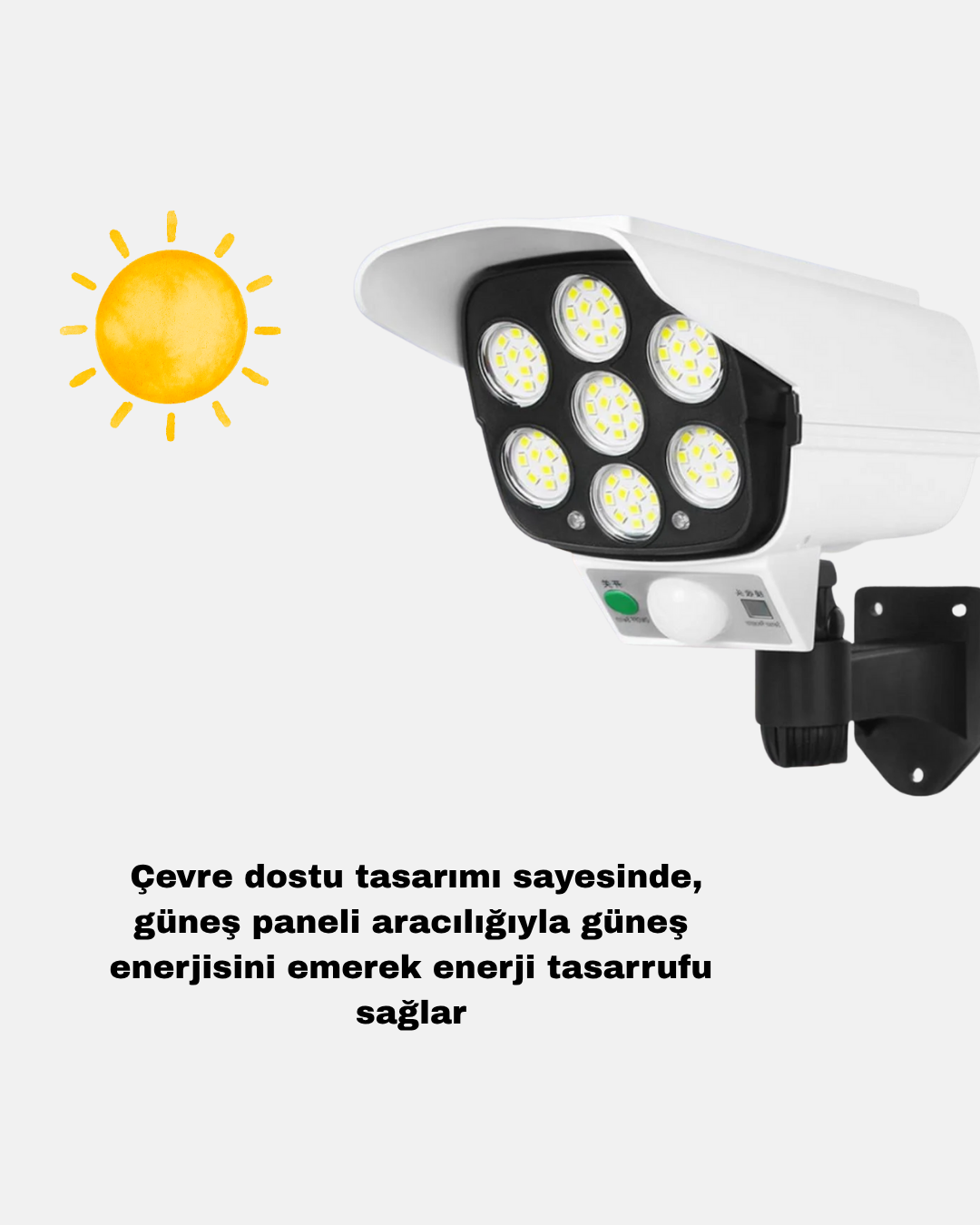 Güneş Enerjili Güvenlik Işığı Dış Mekan 5 Eksen Ayarlı ve PIR Hareket Sensörlü - Bayi Depom