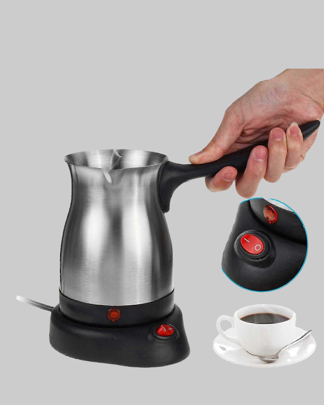 800W Paslanmaz Elektrikli Cezve Gizli Rezistans ve Ergonomik Kulp - Bayi Depom 800W Paslanmaz Elektrikli Cezve Gizli Rezistans ve Ergonomik Kulp - Bayi Depom