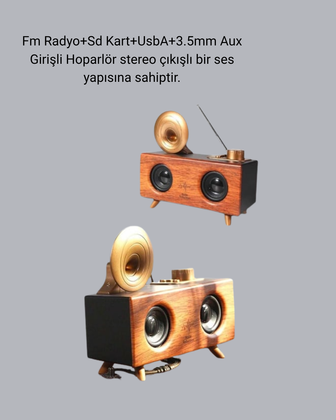 Gramafon Tasarımlı Bluetooth Hoparlör 3D Ses Teknolojili Çok Fonksiyonlu - Bayi Depom
