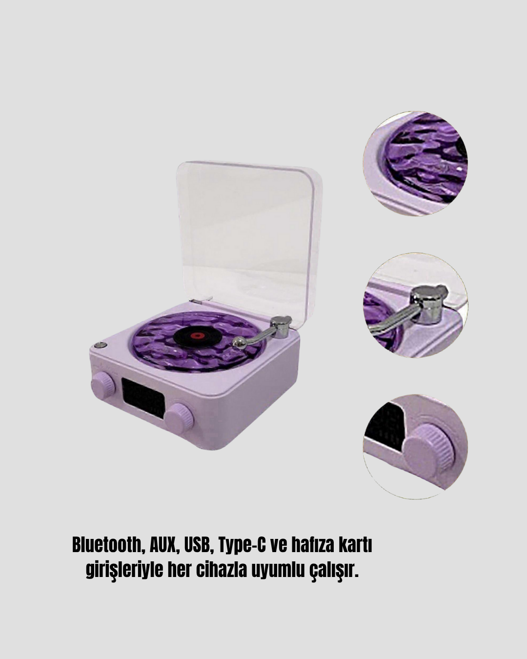 Retro Pikap Hoparlör Bluetooth AUX USB Type-C Projektörlü 360° Sesli Taşınabilir - Bayi Depom