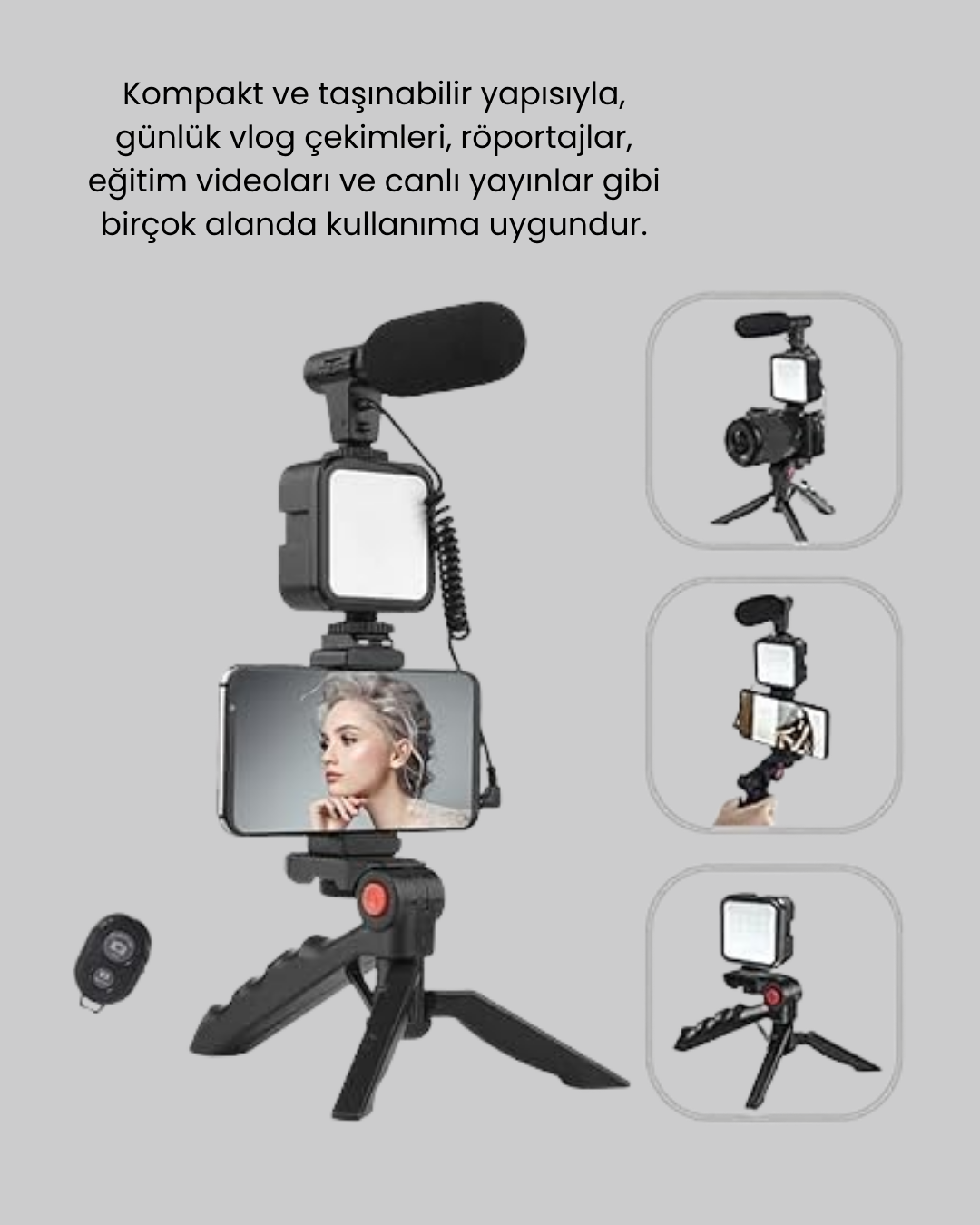 Telefon Video Çekim Kiti LED Aydınlatma Mikrofon Tripodlu Tam Set - Bayi Depom Telefon Video Çekim Kiti LED Aydınlatma Mikrofon Tripodlu Tam Set - Bayi Depom