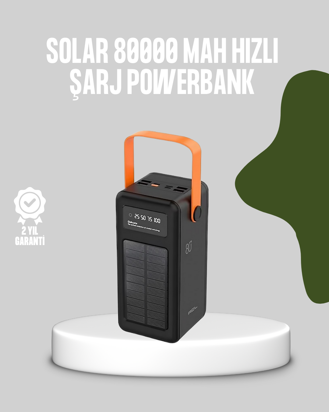 80000 mAh Solar Powerbank Göstergeli Fenerli Hızlı Şarj Taşınabilir Şarj Cihazı - Bayi Depom