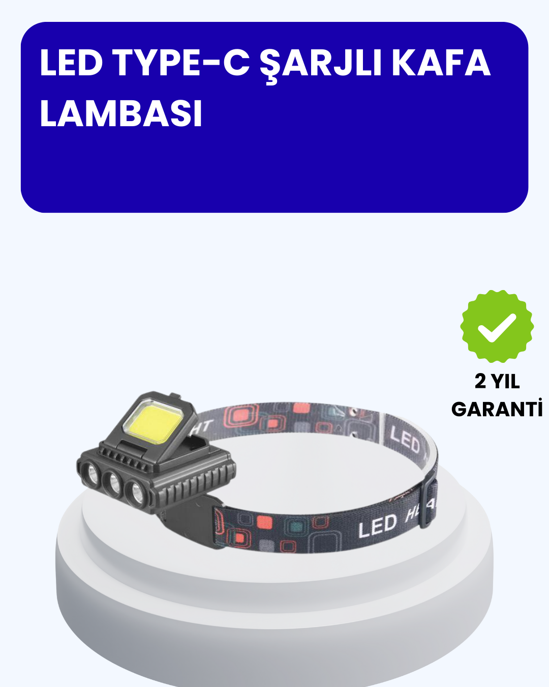 800 Lumen LED Kafa Lambası COB ve XPE Led Type C Şarjlı Ayarlanabilir - Bayi Depom