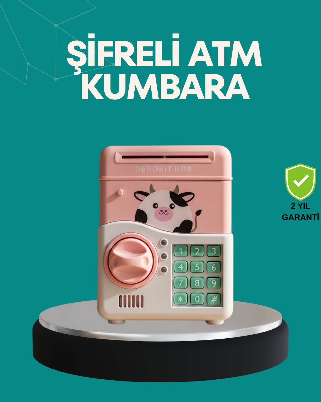 Pembe ATM Kasa Görünümlü Elektronik Şifreli Çocuk Kumbarası - Bayi Depom