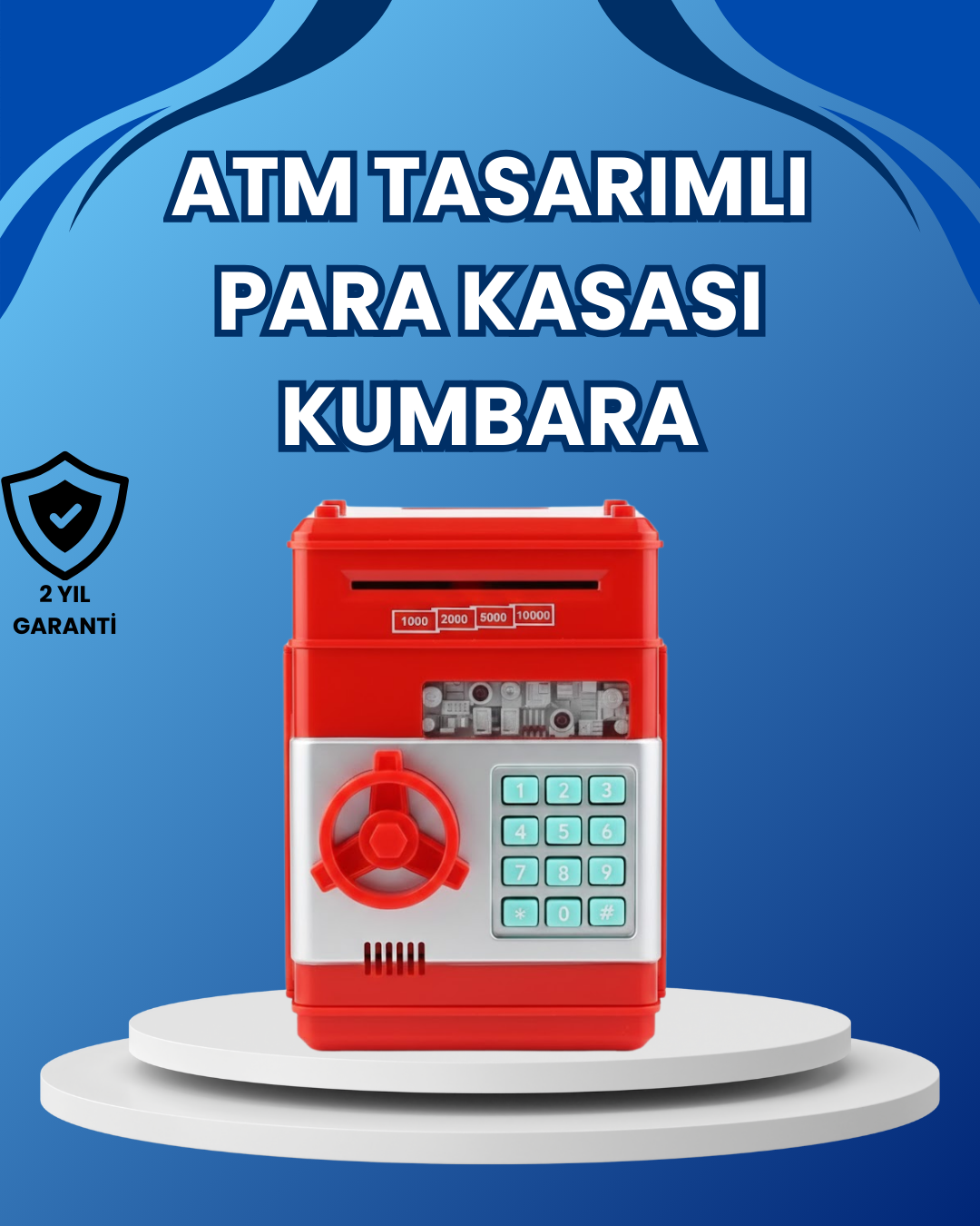 Kırmızı ATM Tasarımlı Şifreli Para Kasası Kumbara - Bayi Depom