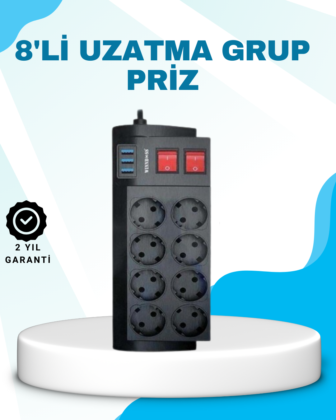 Isıya Dayanıklı Termal Akım Korumalı 8'li Priz ve 3 USB Girişli Uzatma Kablosu - Bayi Depom Isıya Dayanıklı Termal Akım Korumalı 8'li Priz ve 3 USB Girişli Uzatma Kablosu - Bayi Depom