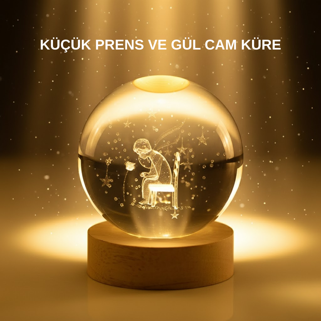 Küçük Prens Cam Küre USB Işıklı Ahşap Standlı Büyük Boy - Bayi Depom