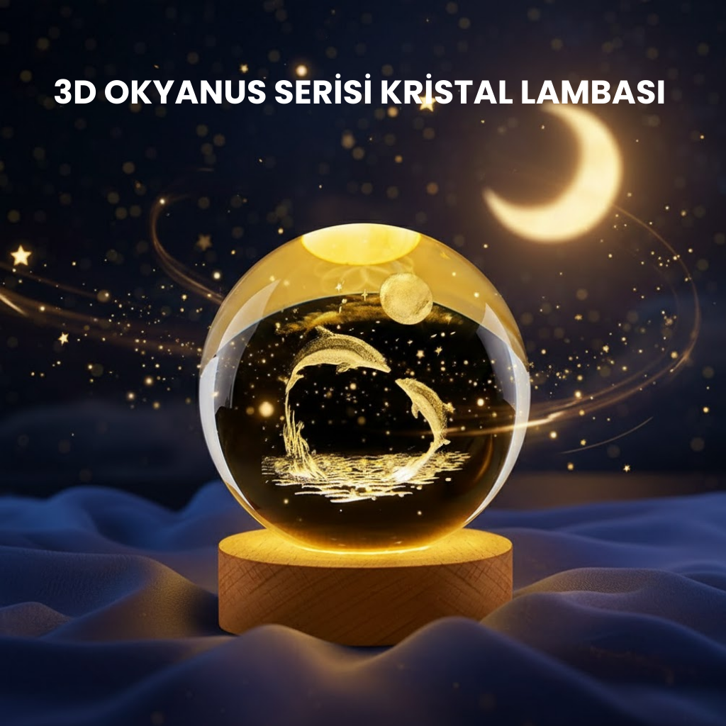 Yunus Figürlü LED Kristal Küre Ahşap Standlı Dekoratif Gece Lambası - Bayi Depom