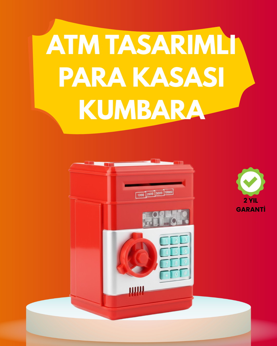 ATM Görünümlü Kırmızı Elektronik Şifreli Kumbara - Bayi Depom