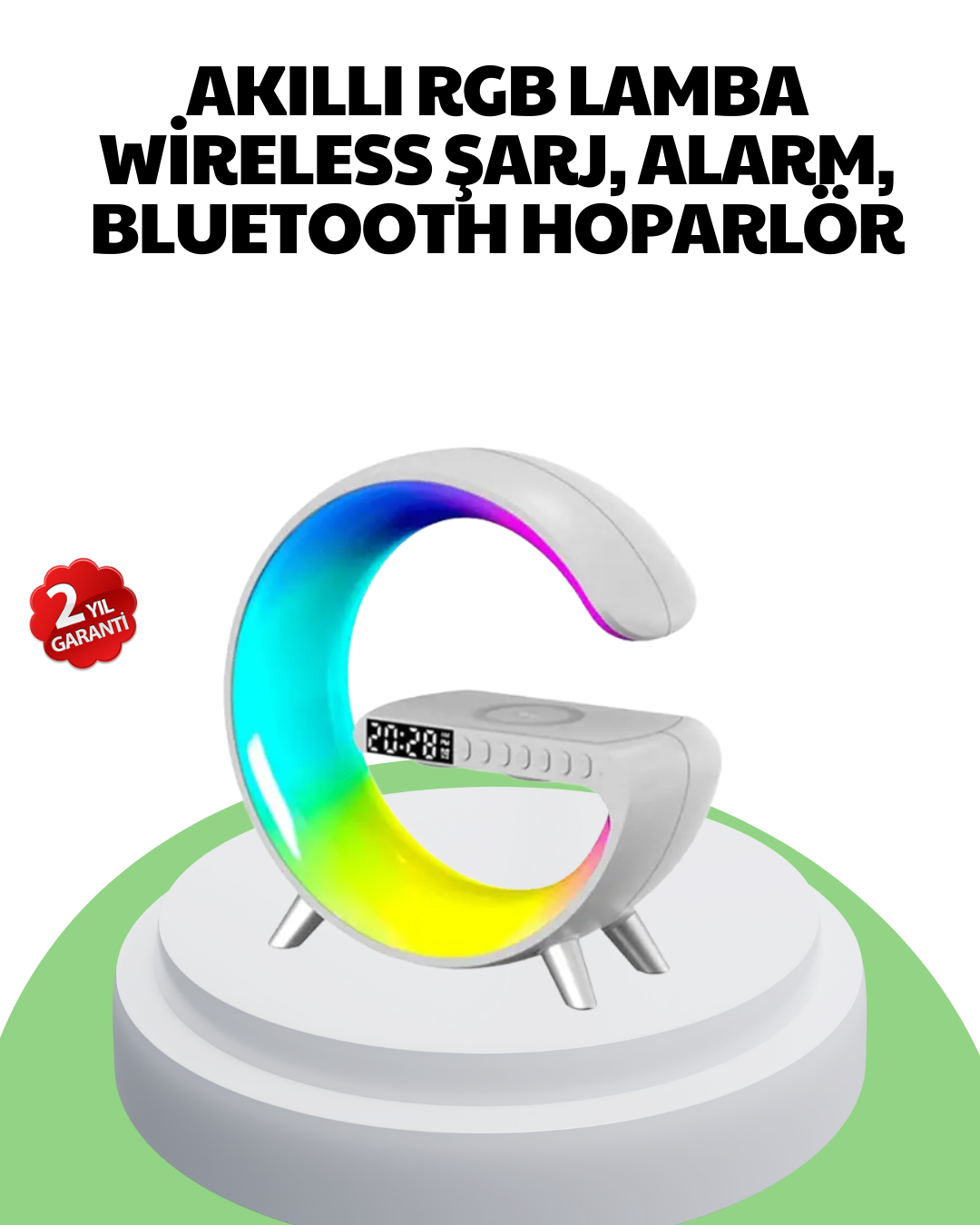 Bluetooth Hoparlörlü RGB Atmosfer Lambası Kablosuz Şarj ve Saat Özellikli - Bayi Depom Bluetooth Hoparlörlü RGB Atmosfer Lambası Kablosuz Şarj ve Saat Özellikli - Bayi Depom