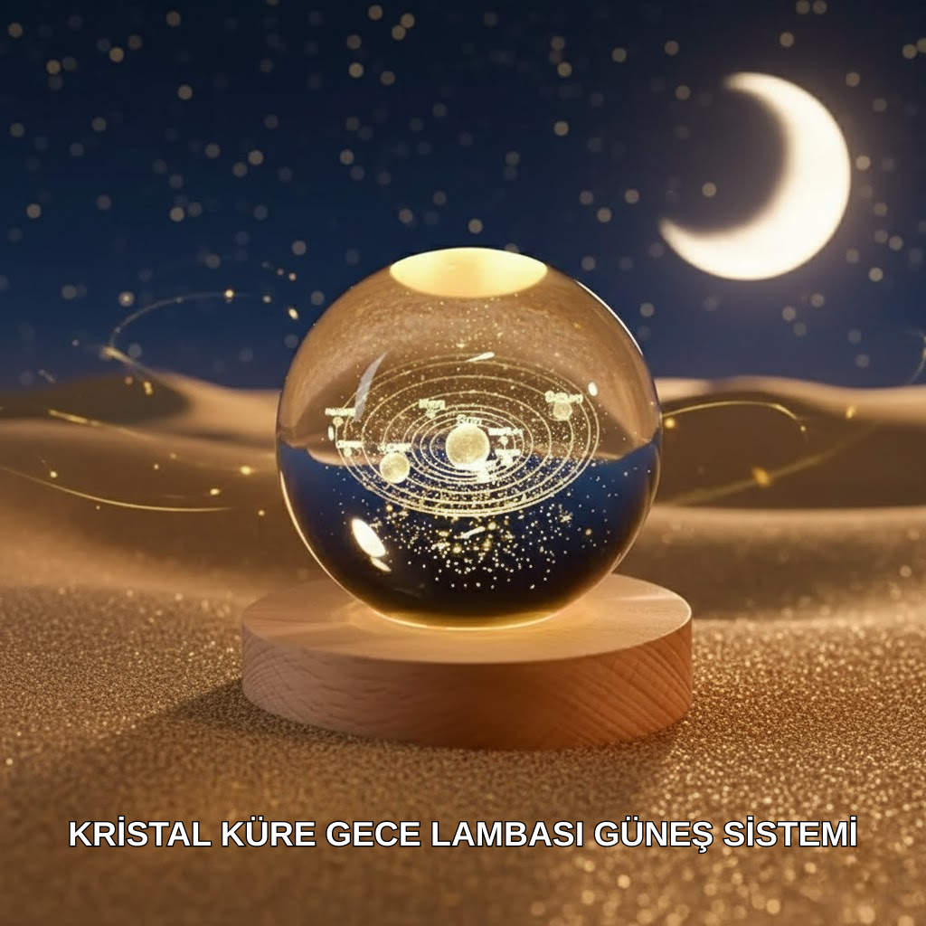Dekoratif LED Kristal Küre Ahşap Altlıklı Şık Gece Lambası - Bayi Depom