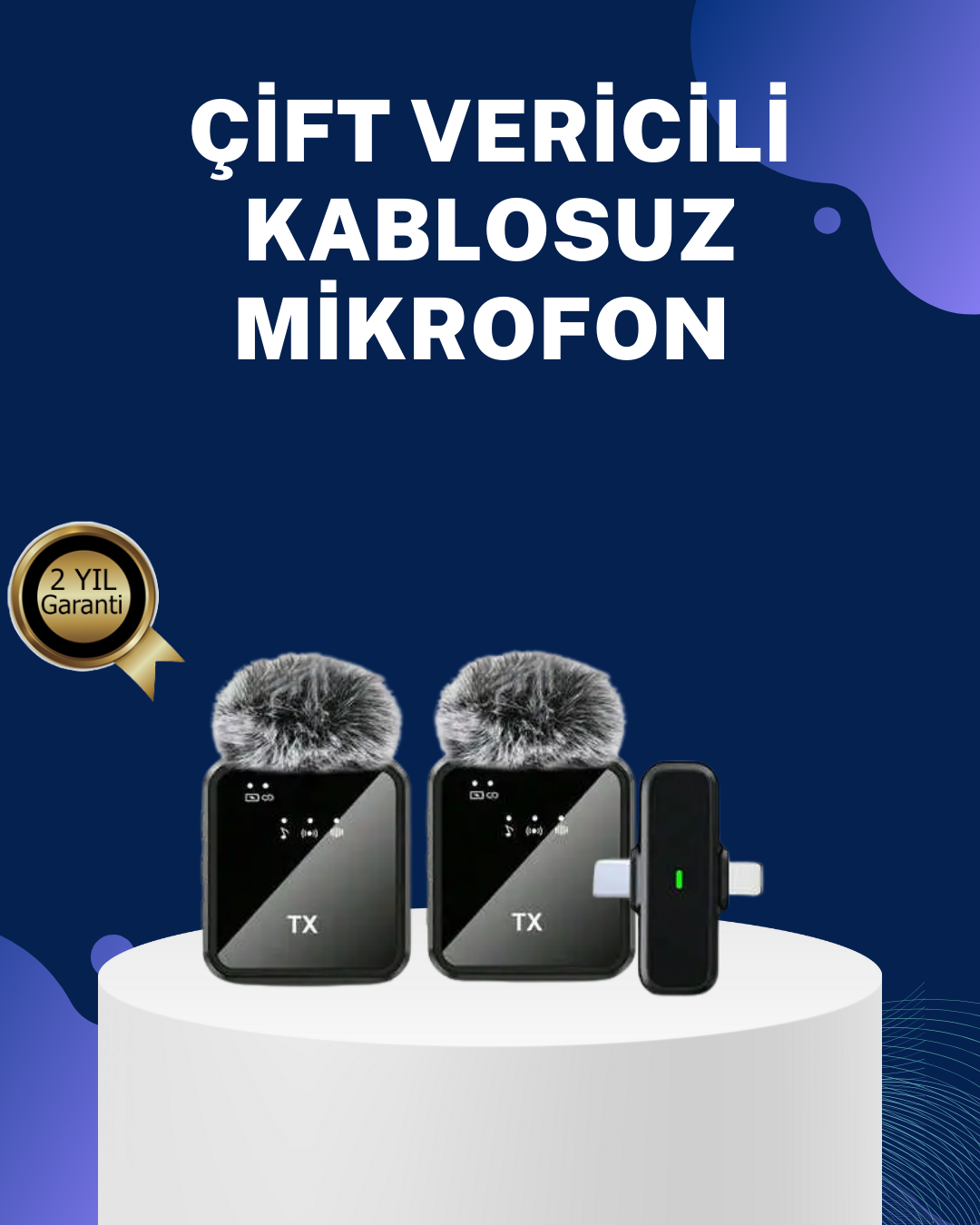 2in1 Kablosuz Yaka Mikrofonu iOS ve Android Uyumlu - Bayi Depom