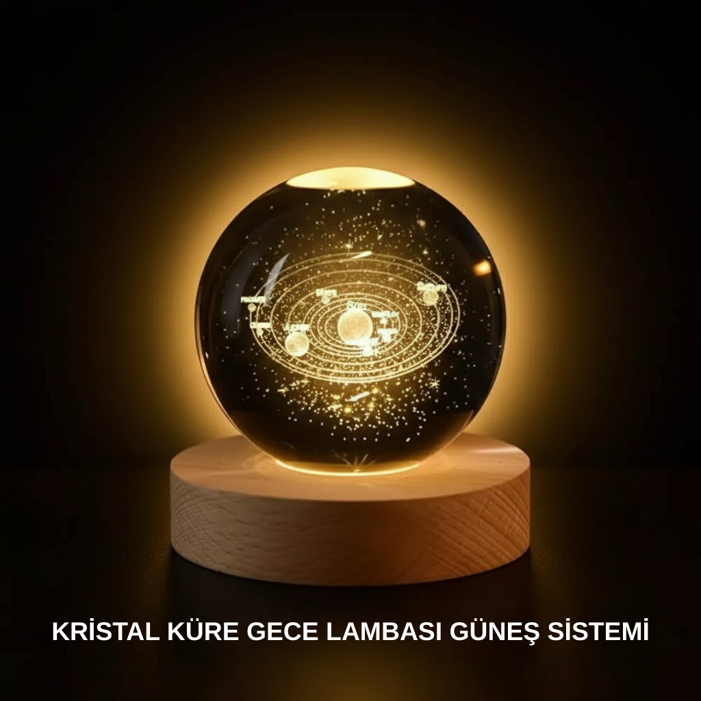 Ahşap Standlı LED Kristal Küre Lazer İşlemeli Dekoratif Obje - Bayi Depom