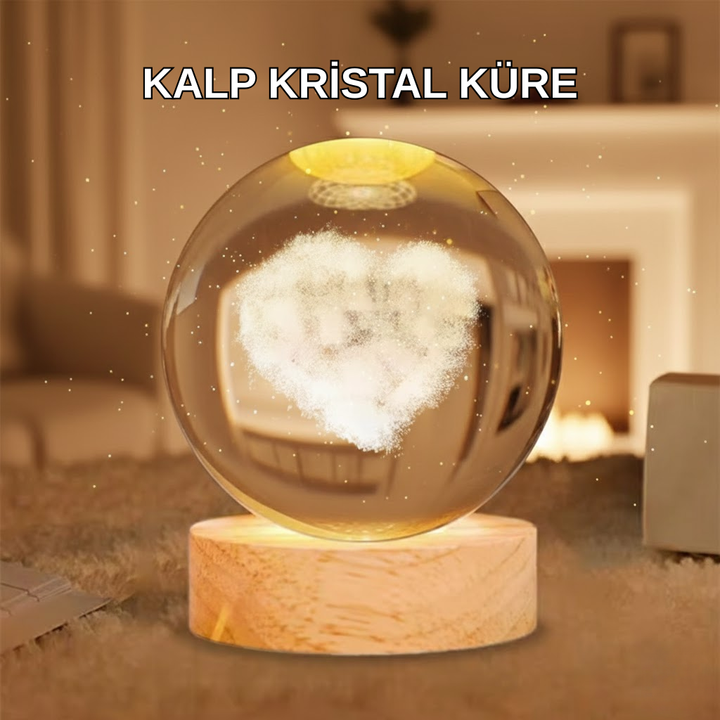 Ahşap Standlı Kalp Motifli Işıklı Cam Küre Hediye Seçeneği - Bayi Depom
