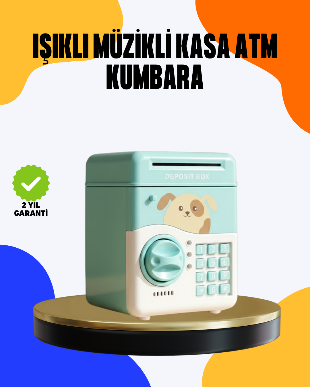 Çocuklar İçin Su Yeşili ATM Kasa Tasarımlı Şifreli Kumbara - Bayi Depom