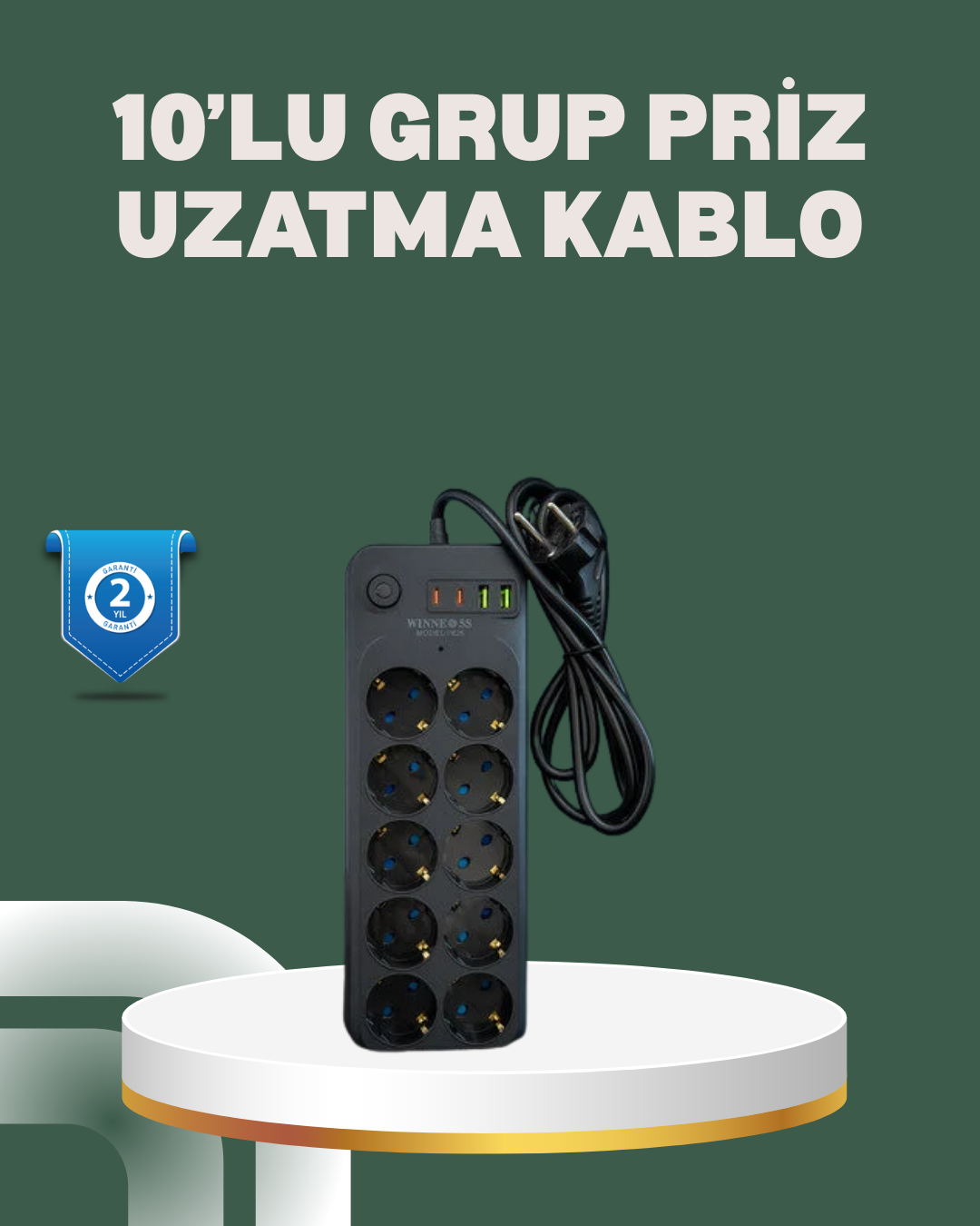 Termal Koruma Sistemli USB Type-C 10’lu Grup Priz 2m 2500W Güç Kapasiteli - Bayi Depom Termal Koruma Sistemli USB Type-C 10’lu Grup Priz 2m 2500W Güç Kapasiteli - Bayi Depom