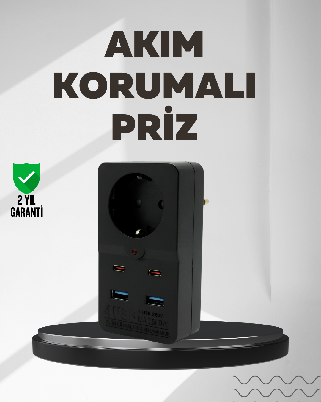 Tip Akım Koruma Prizi 10A 2500W USB Type C Destekli - Bayi Depom Tip Akım Koruma Prizi 10A 2500W USB Type C Destekli - Bayi Depom
