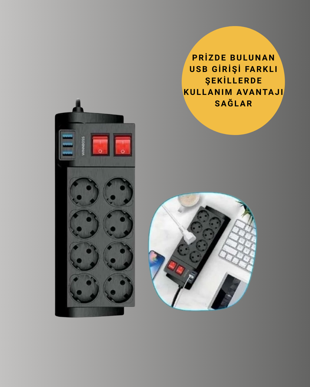 2 Metre Güçlü Çoklu Priz 8 Soket Yeni Nesil - Bayi Depom 2 Metre Güçlü Çoklu Priz 8 Soket Yeni Nesil - Bayi Depom
