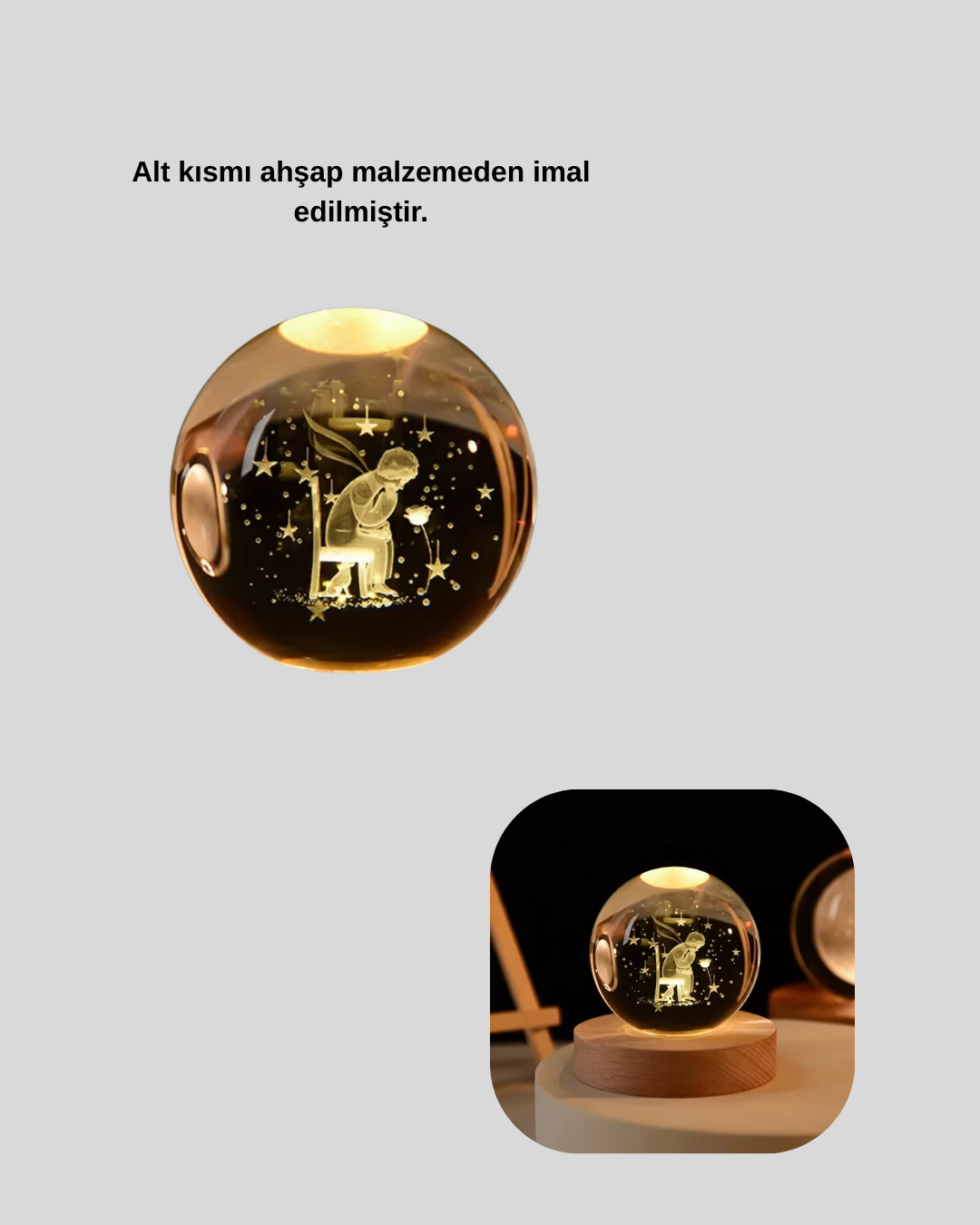 8 cm Küçük Prens Cam Küre USB Işıklı Ahşap Tabanlı Dekor - Bayi Depom 8 cm Küçük Prens Cam Küre USB Işıklı Ahşap Tabanlı Dekor - Bayi Depom