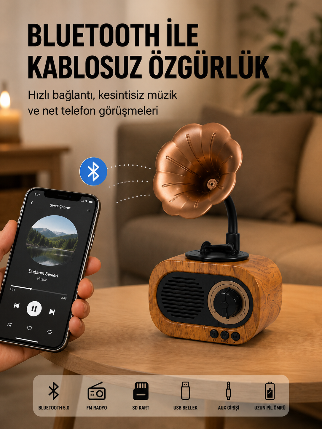 Mini Nostaljik Bluetooth Hoparlör FM Radyo 8 Saat Batarya Yeni Nesil - Bayi Depom