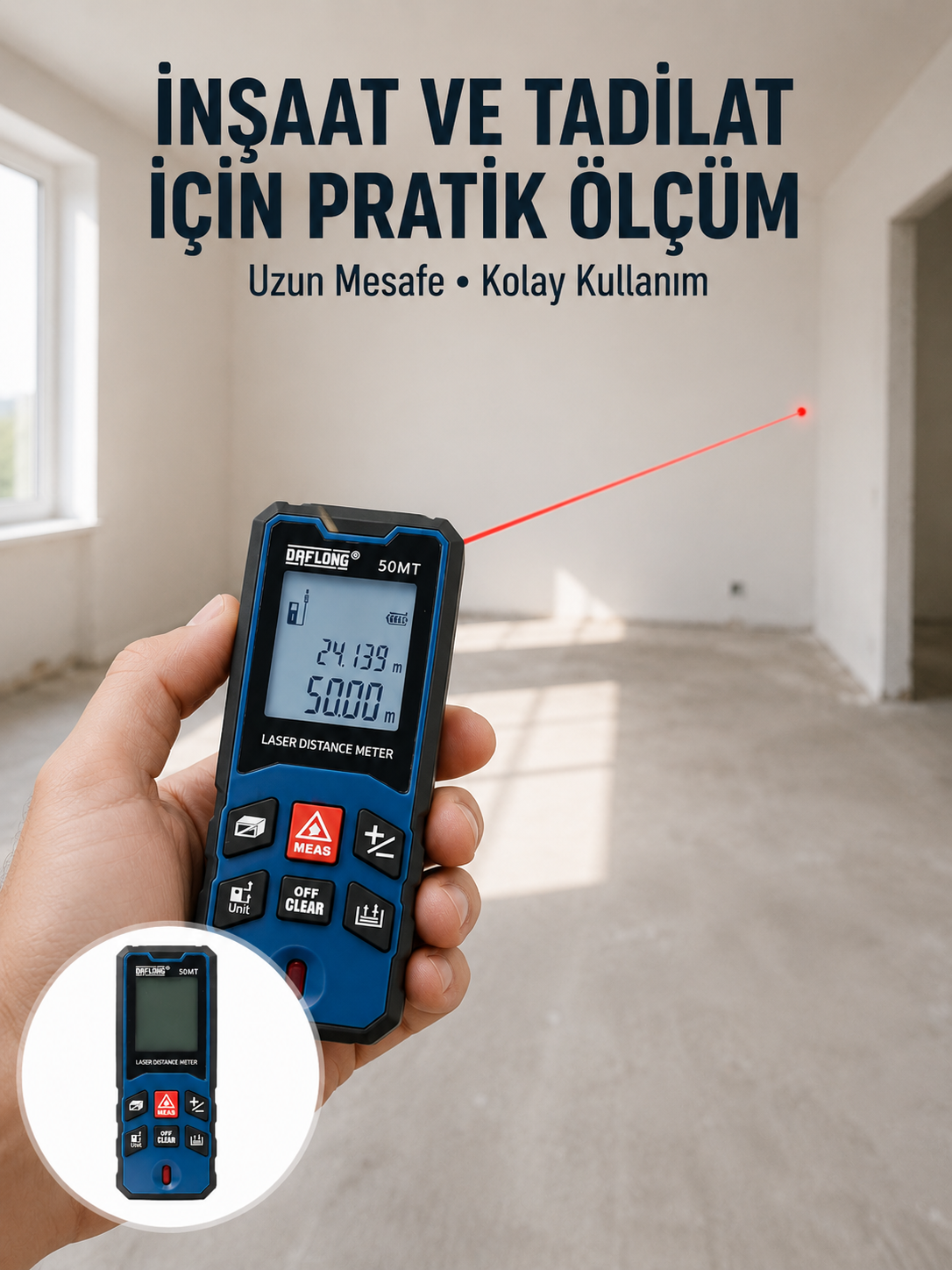 Dijital Lazer Mesafe Ölçüm Cihazı İnşaat ve Ev Kullanımı Yeni Nesil - Bayi Depom
