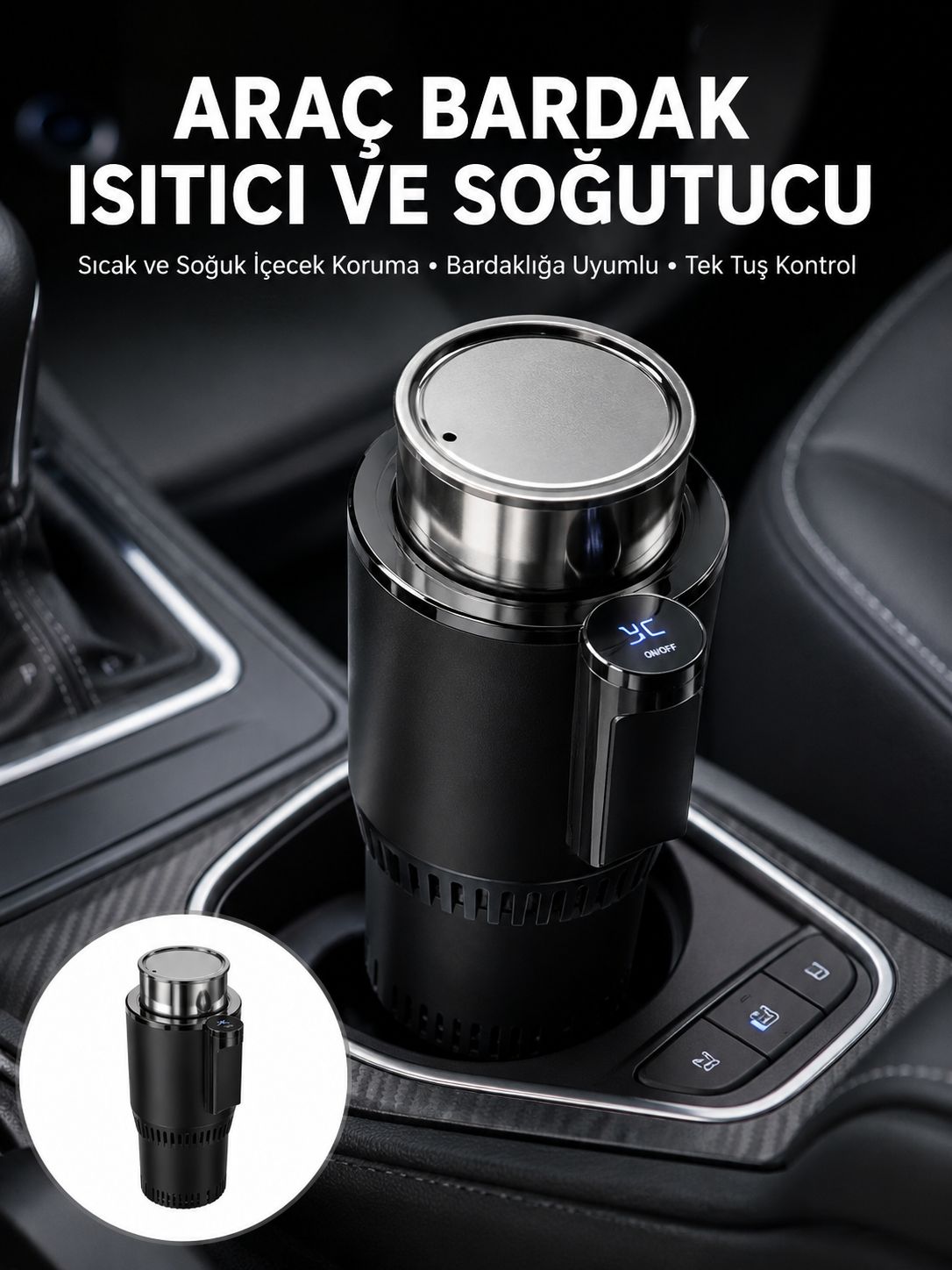Isıtma Soğutma Özellikli Araç Bardaklığı Çakmak Girişli Akıllı Yeni Nesil - Bayi Depom