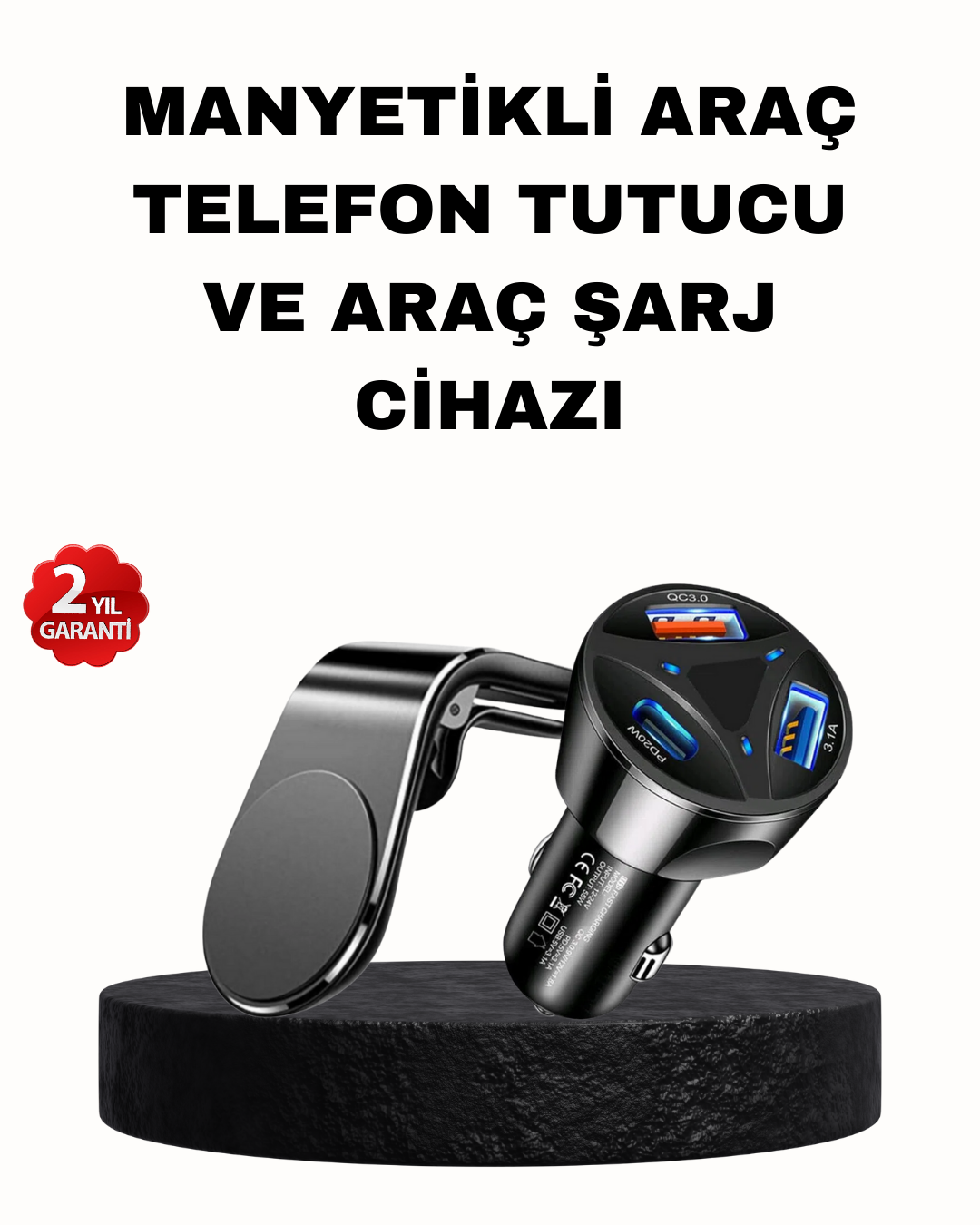 Manyetik Araç Telefon Tutucu ve Hızlı Şarj Adaptörü 2’li Set - Bayi Depom Manyetik Araç Telefon Tutucu ve Hızlı Şarj Adaptörü 2’li Set - Bayi Depom