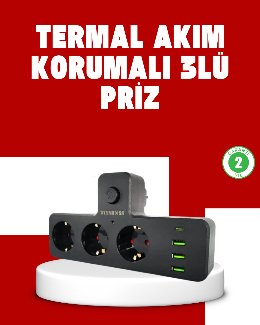 7 Portlu Çoklu Priz USB ve Type-C Girişli Akıllı Güç Ünitesi - Bayi Depom
