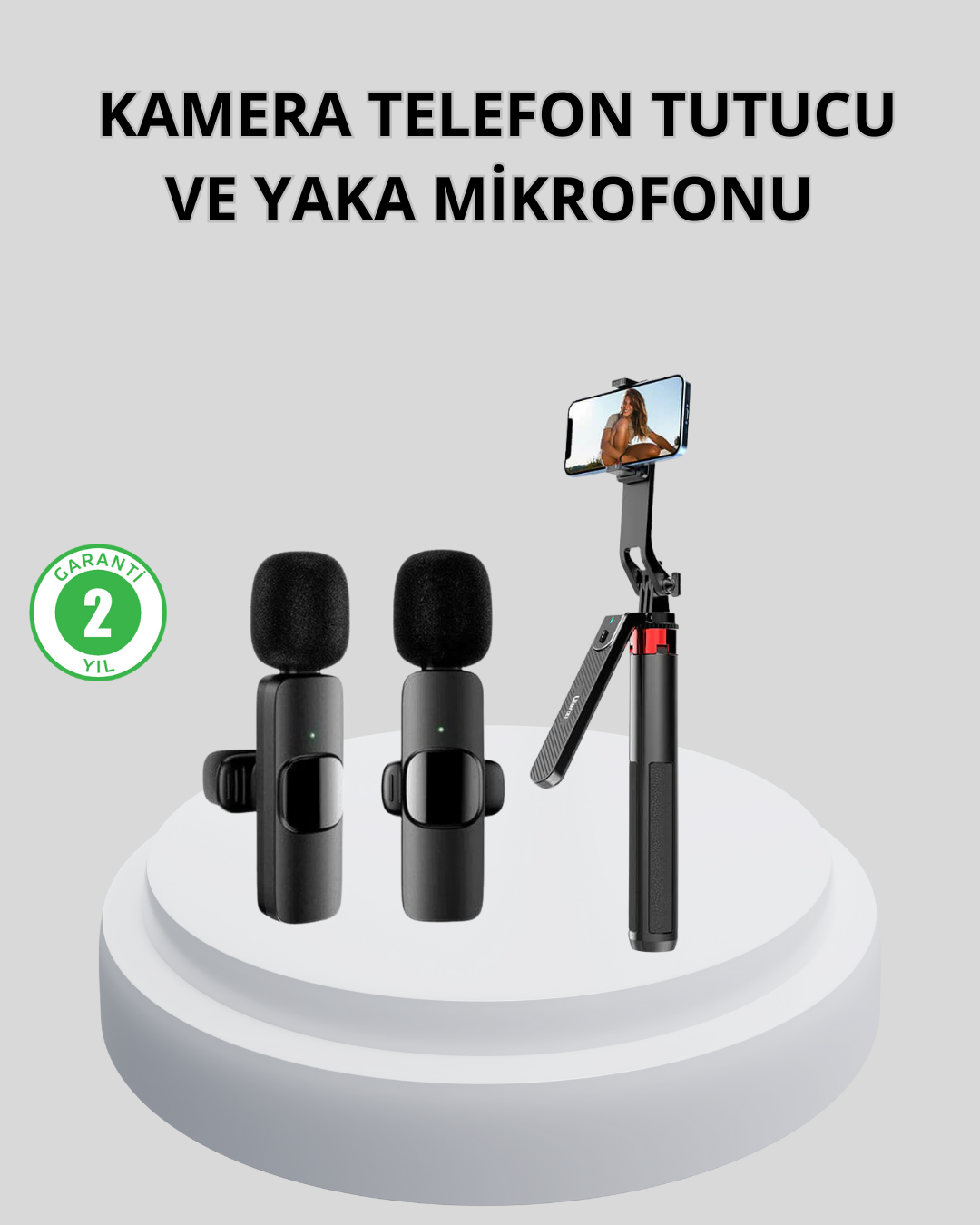 Kablosuz Çift Yaka Mikrofonu ve Tripodlu Selfie Çubuğu İçerik Üretici Seti - Bayi Depom Kablosuz Çift Yaka Mikrofonu ve Tripodlu Selfie Çubuğu İçerik Üretici Seti - Bayi Depom