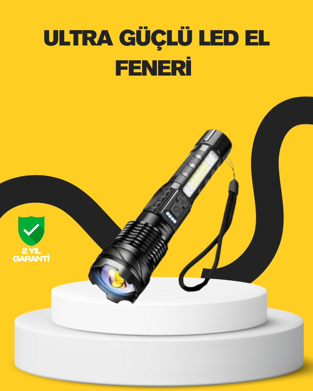 Güçlü LED El Feneri Şarj Edilebilir Çok Modlu - Bayi Depom