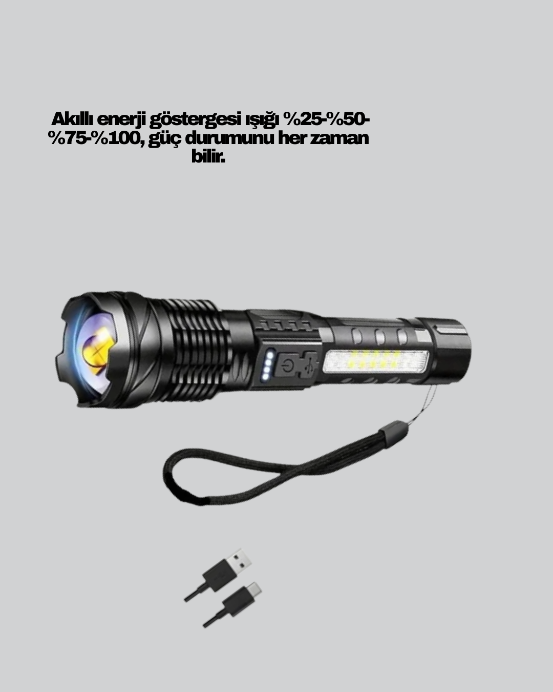 Güçlü LED El Feneri Şarj Edilebilir Çok Modlu - Bayi Depom