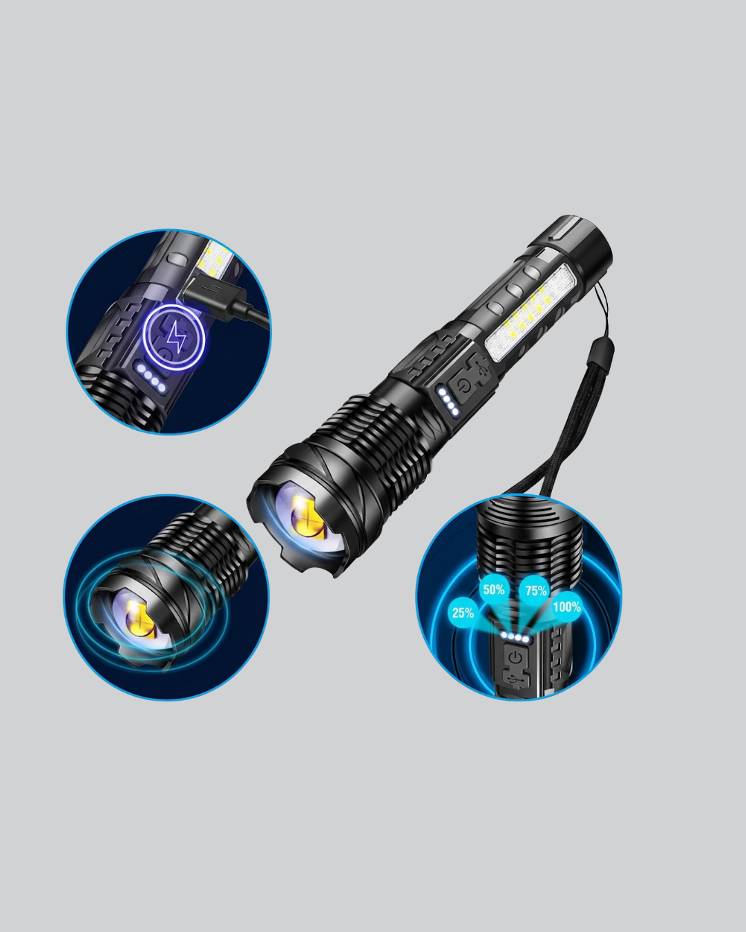 Güçlü LED El Feneri Şarj Edilebilir Çok Modlu - Bayi Depom Güçlü LED El Feneri Şarj Edilebilir Çok Modlu - Bayi Depom