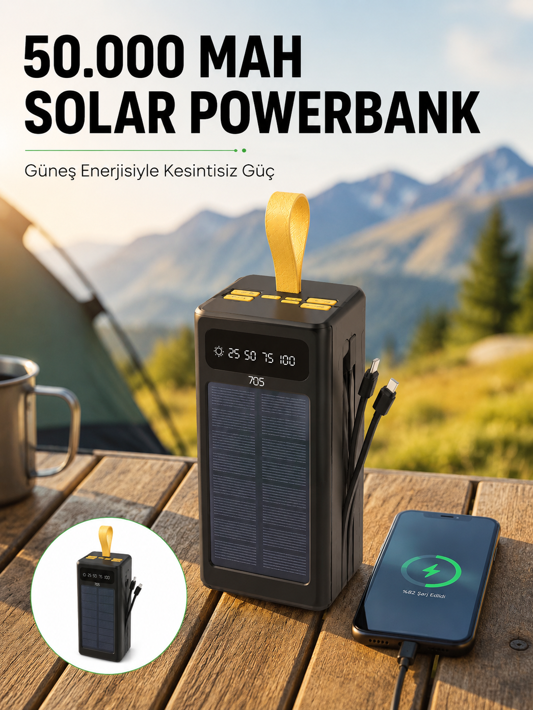 Güneş Enerjili Powerbank Dijital Göstergeli Taşınabilir Güç Kaynağı Yeni Nesil - Bayi Depom