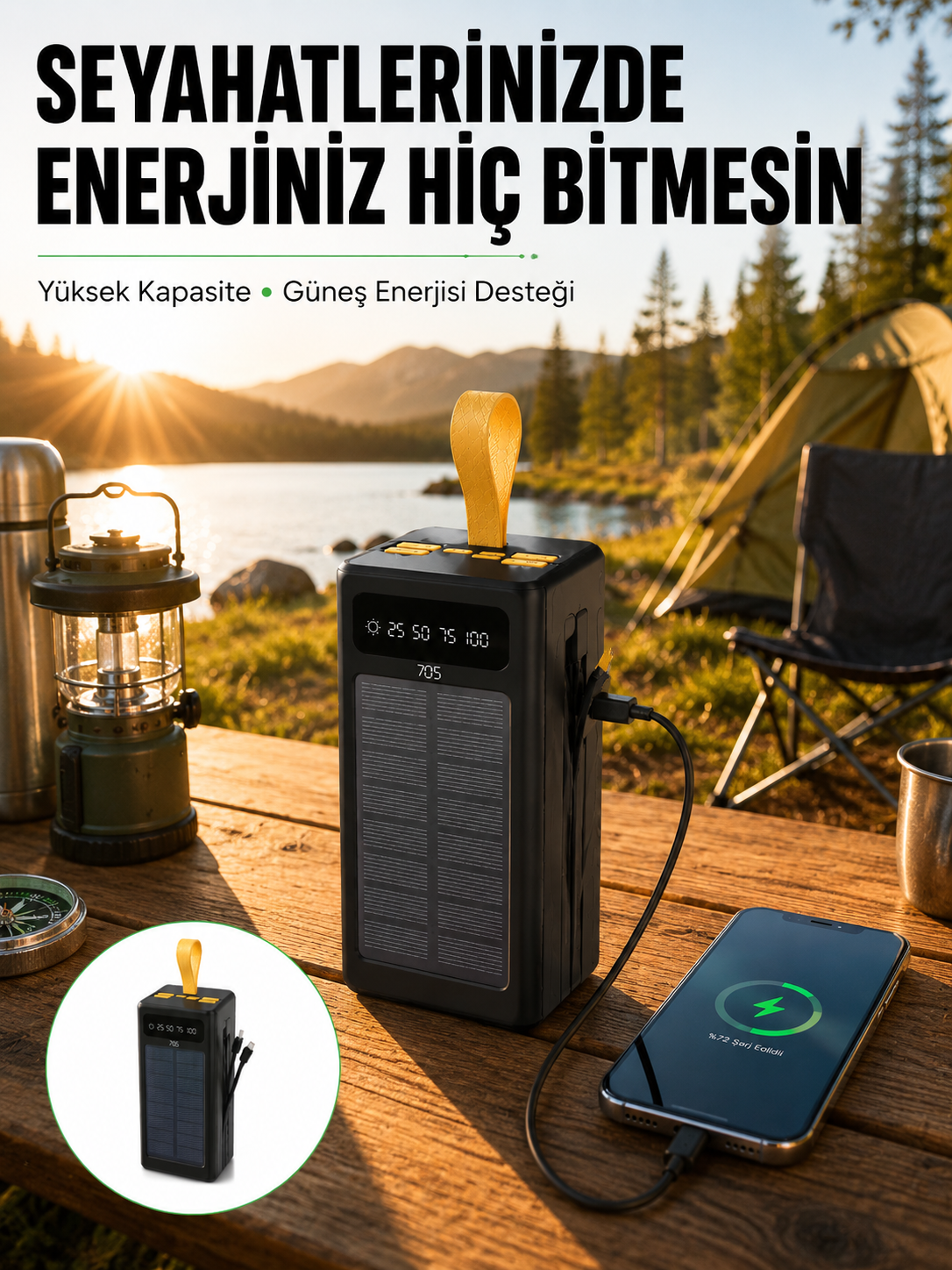 Taşınabilir Güneş Panelli Powerbank Çoklu Cihaz Şarj Destekli Yeni Nesil - Bayi Depom
