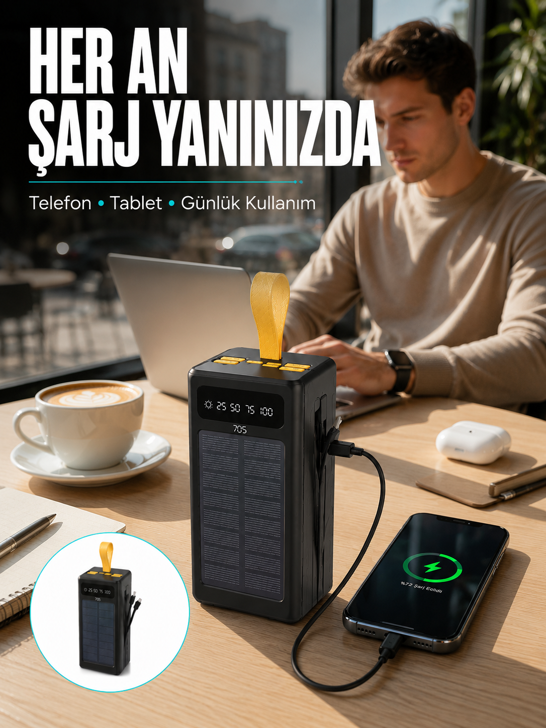 Kamp ve Outdoor Kullanıma Uygun Güneş Panelli Powerbank Yeni Nesil - Bayi Depom