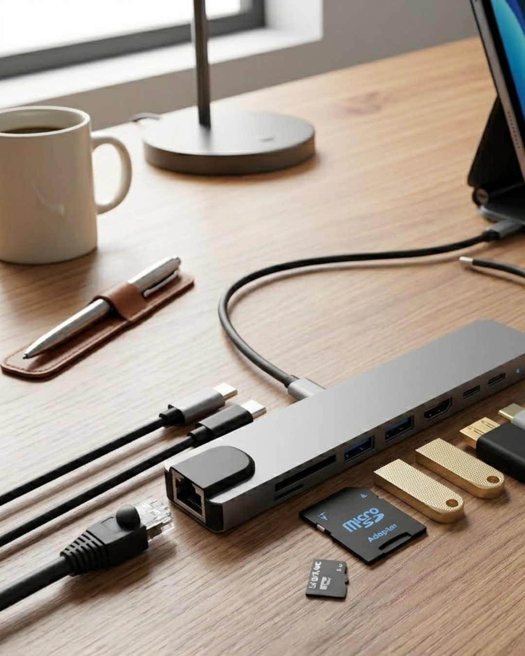 Type C Çoklu Port Hub 8 Port USB HDMI SD Kart Ethernet Adaptör - Bayi Depom
