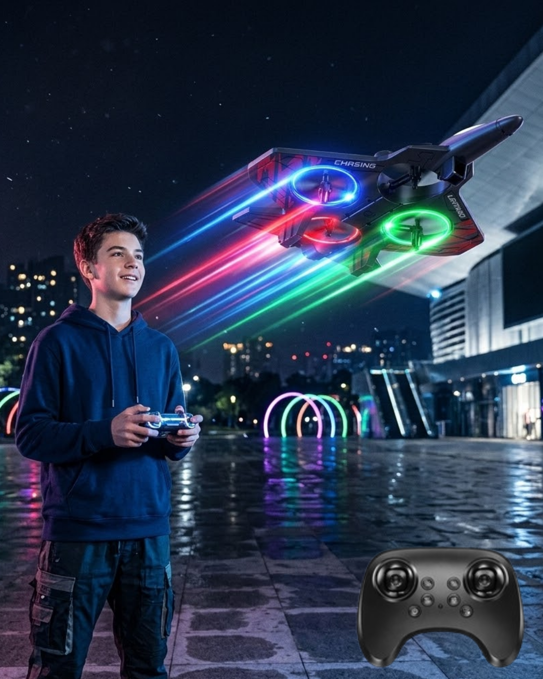 LED Işıklı Fighter Jet Tasarımlı Drone Uzaktan Kumandalı Akrobatik Oyuncak Uçak - Bayi Depom