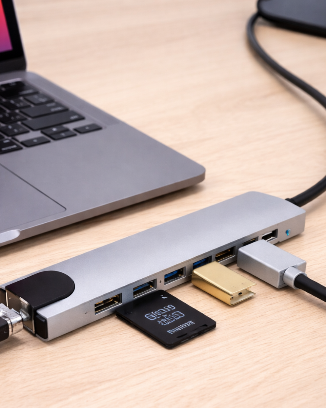 USB C Çoklu Port Adaptör HDMI USB Ethernet SD Kart Hub - Bayi Depom