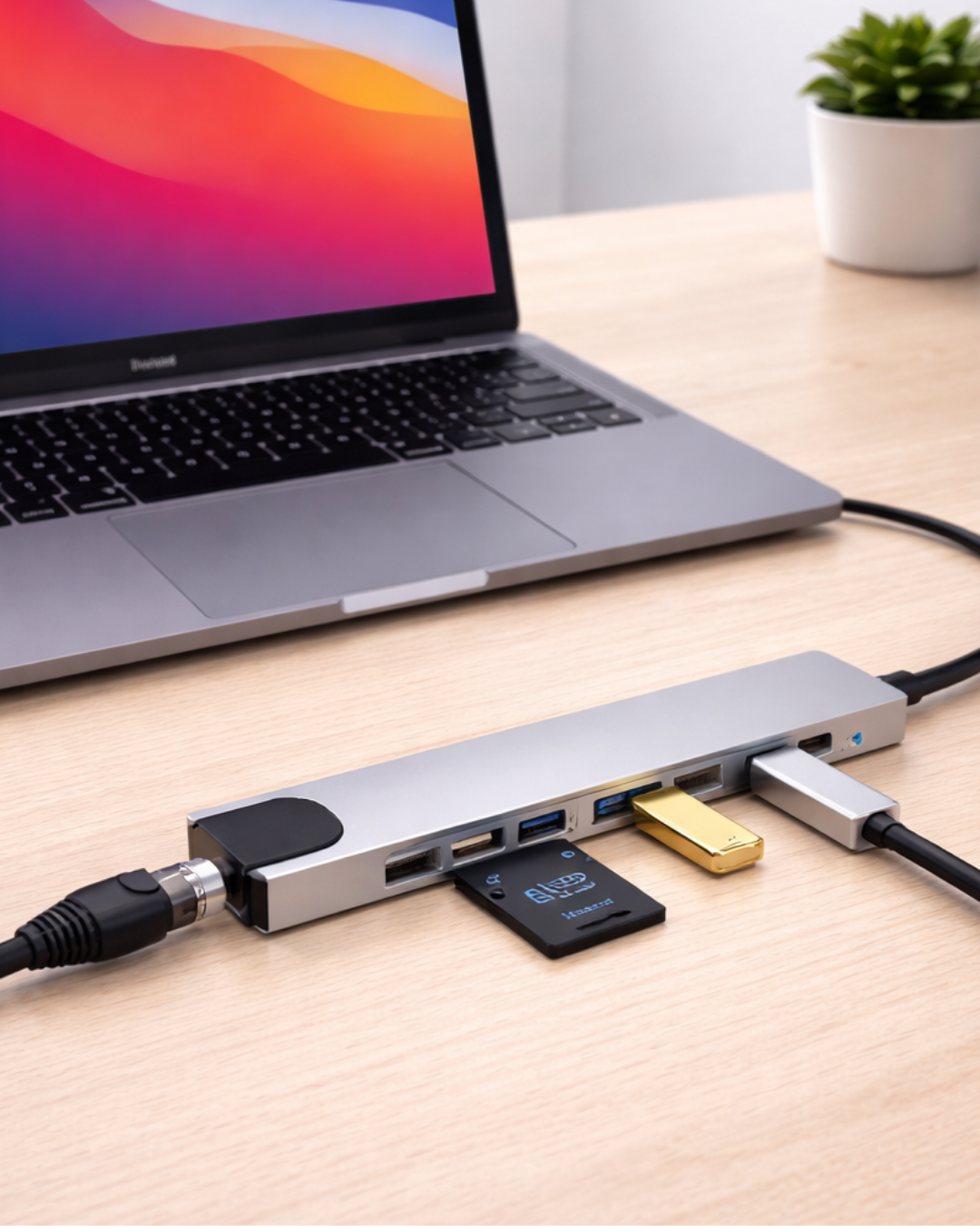 Type C Hub Çoklayıcı 8 Port USB HDMI RJ45 Kart Okuyucu - Bayi Depom