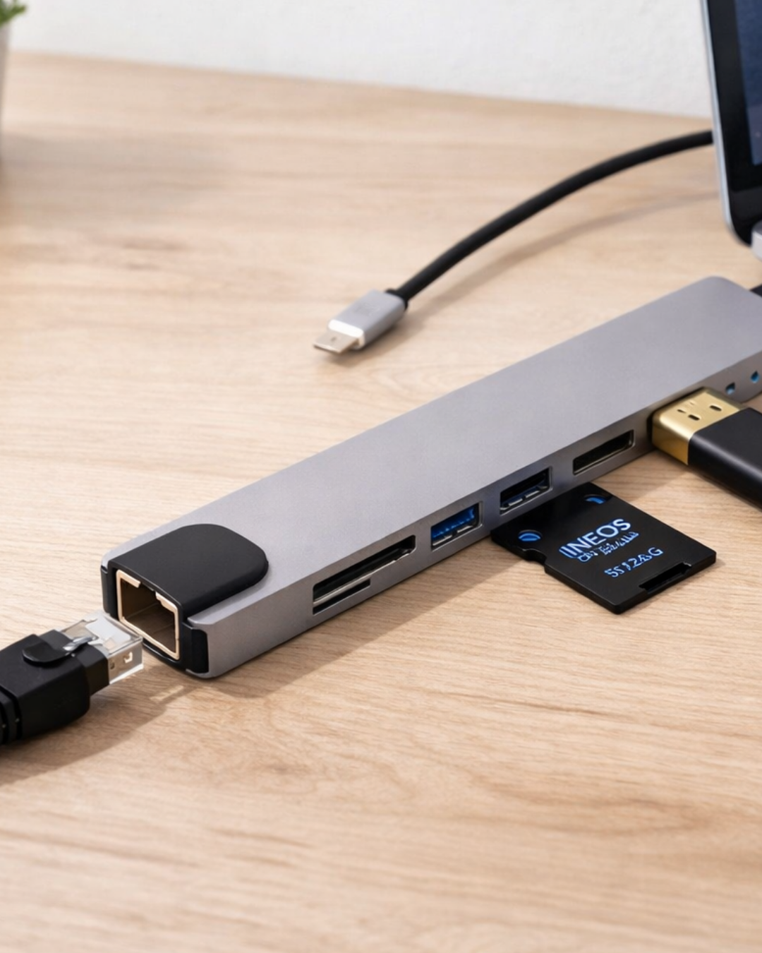 Çok Fonksiyonlu Type C Hub USB HDMI Ethernet Kart Okuyucu - Bayi Depom